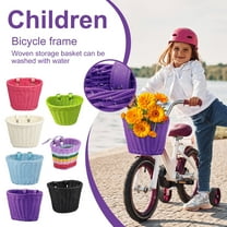 Front Handlebar Bike Basket for Kids 12-16" Bikes, Durable Faux Wicker Plastic Waterproof Bicycle Storage, Easy Install 8.3x6.3x6.3in