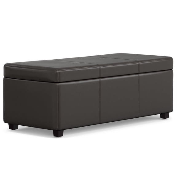 Avalon 44 inch Wide Contemporary Lift Top Rectangular Storage Ottoman in Tanners Brown Vegan Leather