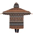 thumbnail image 2 of Oversized Wearable Blanket Hoodie,Black Geometric and Floral Pattern Sherpa Blanket Hoodie with Super Pockets,Super Warm Fuzzy Pullover for Women & Men, 2 of 6