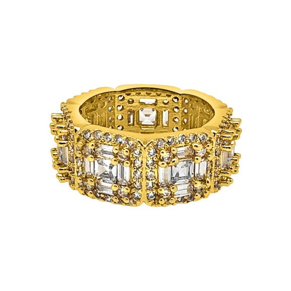 Exotic Baguette Princess Eternity Band Gold Bling CZ Ring