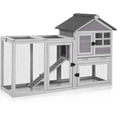 thumbnail image 4 of MEDEHOO Large Rabbit Hutch Outdoor 2-Level Wooden Chicken Coop Indoor Weatherproof Bunny Cage Guinea Pig House with Waterproof Roof, Leak-Proof Pull Out Tray, Lockable Door for Small Animals (Grey), 4 of 8
