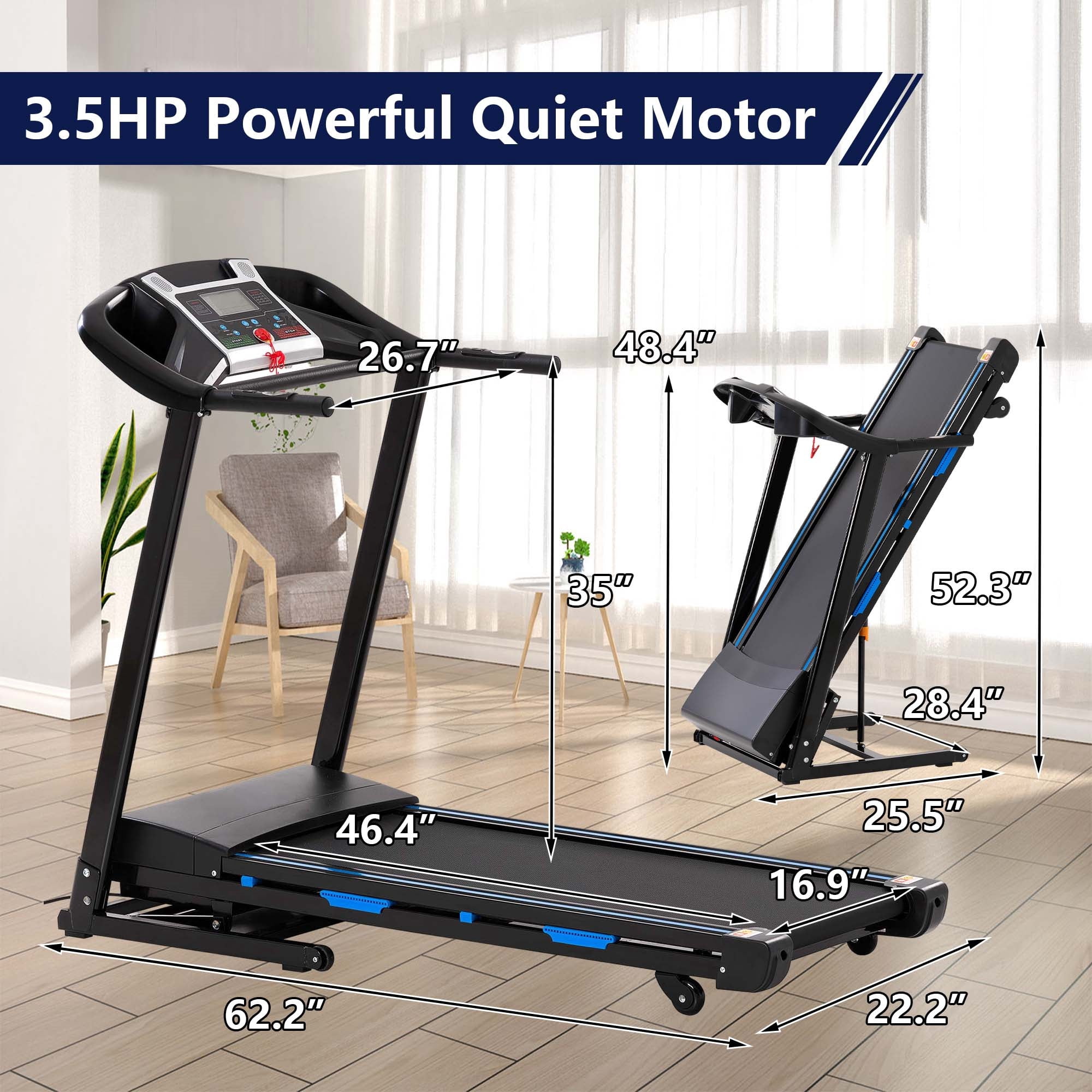 Aukfa Treadmill with Auto Incline, 350 lb Capacity, 3.25 HP Folding Electric Treadmill Running Machine 9 mph Max Speed