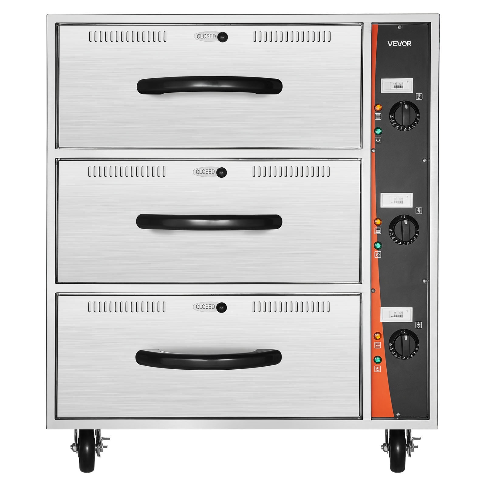 VEVOR Commercial Electric Drawer Warmer, Three-Drawer Stainless Steel Food Warmer, Freestanding Standard Warming Drawer Cabinet, 85°F–185°F Wide Temperature Range, for Restaurant, Hotel Buffet,Bakery