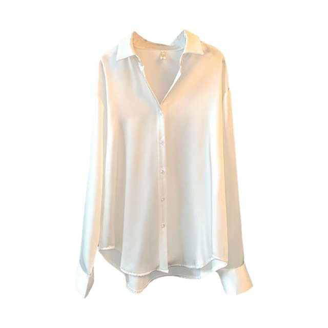 Chemise Boutonnée Style Décontracté pour Femmes Voyage Randonnée Travail Réunion Été Femmes Décontracté Polyester Blouse à Revers Manches Longues Vêtements Vêtements Blanc m