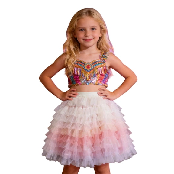 JAJAHO Girls Rainbow Tutu Skirt Multi Layers Fluffy Tulle Dance Ballet Skirt Princess Birthday Party Clothes For Kids 1-10 Years Cozy Skirt