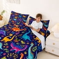 thumbnail image 3 of Metsweet Jungle Dinosaur King Sheets 4pcs, Colorful Leaves Bedding, Orange Purple Navy,1 Fitted Sheet, 1 Flat Sheet and 2 Pillowcases, 3 of 5