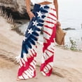 thumbnail image 4 of Mlqidk American Flag Trousers for Women High Waisted Patriotic Gauze Pants Casual Cotton Linen 4th Of July Trousers Wide-Leg Usa Flag Printed Pants with Pocket Dark Blue 2XL, 4 of 5