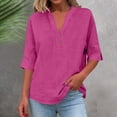thumbnail image 2 of Npasoilc 3/4 Sleeve Button Front Blouses for Women V-Neck Solid Color Linen Casual Tops, 2 of 9