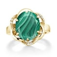 thumbnail image 2 of Gem Stone King 18K Yellow Gold Plated Silver Green Malachite Engagement Ring for Women (6.07 Cttw, Gemstone Birthstone, Oval 12X10MM, Size 6), 2 of 5