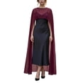 thumbnail image 2 of Helii Women Chiffon Cape Mesh Poncho – Boat Neck Sheer Bolero for Evening Dress, Lightweight Batwing Sleeve Shrug for Wedding Party Beach, Polyester Cover Up Wine,One Size, 2 of 7