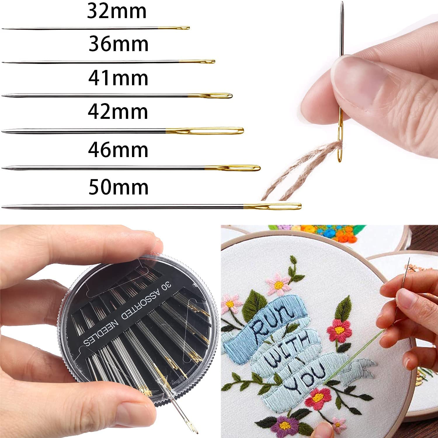 ShenMo Sewing needles, hand needles, 30 sewing needles, hand sewing  needles, embroidery needles, including all lengths required for hand sewing  (3.1cm 5.1cm)