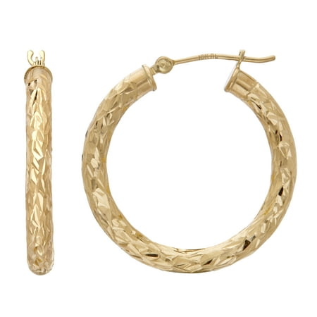 Simply Gold 10kt Yellow Gold Polished and Diamond Cut Round Hoop Earrings