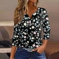 thumbnail image 2 of Womens 3/4 Length Sleeve Tops Casual Henley Summer Shirts Loose Fit Three Quarter Length Sleeve Blouses, 2 of 5