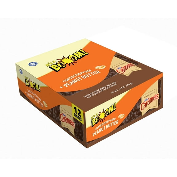 It's a Boom Caramel Peanut Butter Snack Bars, 12 Count, 1.59 oz, Shelf-Stable, Crispy