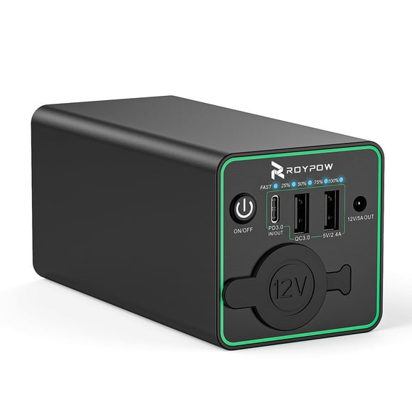 RoyPow 30W PD Portable Charger with 12V 10A Constant Voltage Cigarette Lighter Socket, 86.58Wh USB C Laptop Power Bank, 18W QC & 12V DC Battery Pack,
