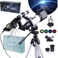 thumbnail image 1 of Telescopio para Astronomía Telescopio para Adultos Principiantes, Telescopio de Apertura de 70mm con Bolsa de Transporte Clip para Teléfono para Ver la Vida Silvestre de la Luna, Blanco, 1 of 9