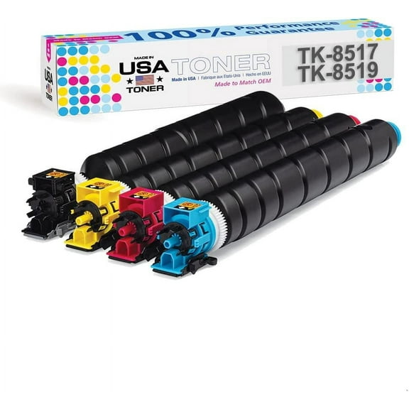 MADE IN USA TONER Compatible Replacement for Kyocera 5052ci, 6052ci, TK-8517, Copystar TK-8519 Cyan, Magenta, Yellow, Black, 4 cartridges