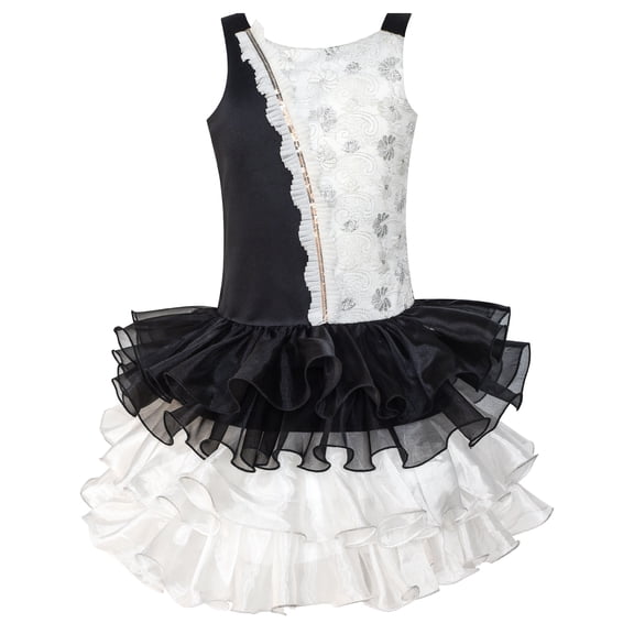 Girls Dress Black White Color Contrast Tutu Dancing Dress 4