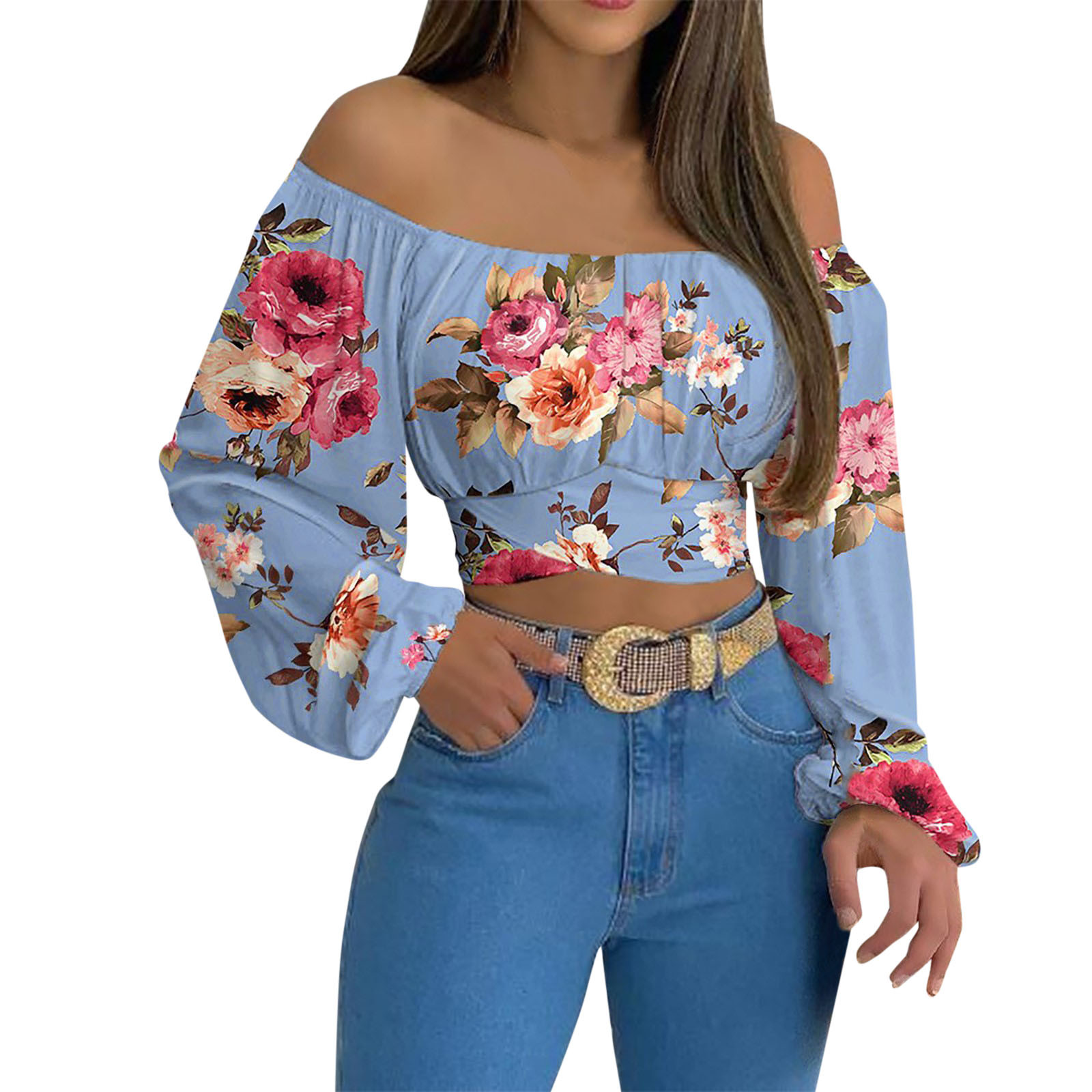 pgeraug cardigan for women cute off shoulder print long sleeve self tie knot crop tube blouse