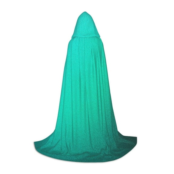 Honeii Turquoise Light Blue Print Poncho Cape, Cloak Coat, Snuggly Hooded Wearable Blanket, Hooded Cape For Teenagers,Halloween Costumes-Small