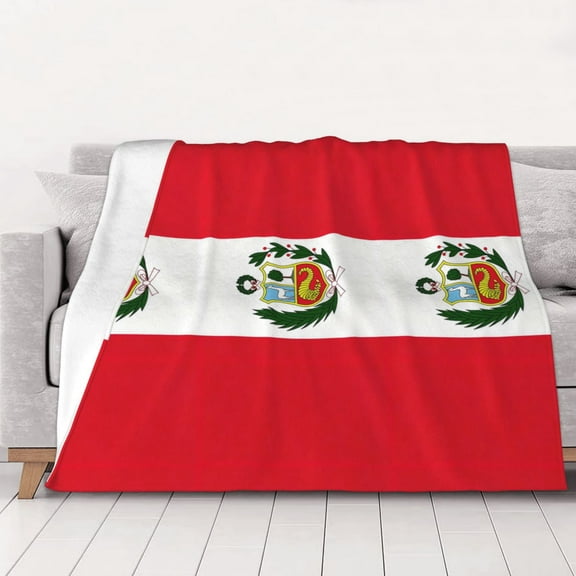 Peru Flag Throw Blanket Warm Camping Outdoor Light Weight Cozy Blanket for Couch Sofa Bed 80"x60"