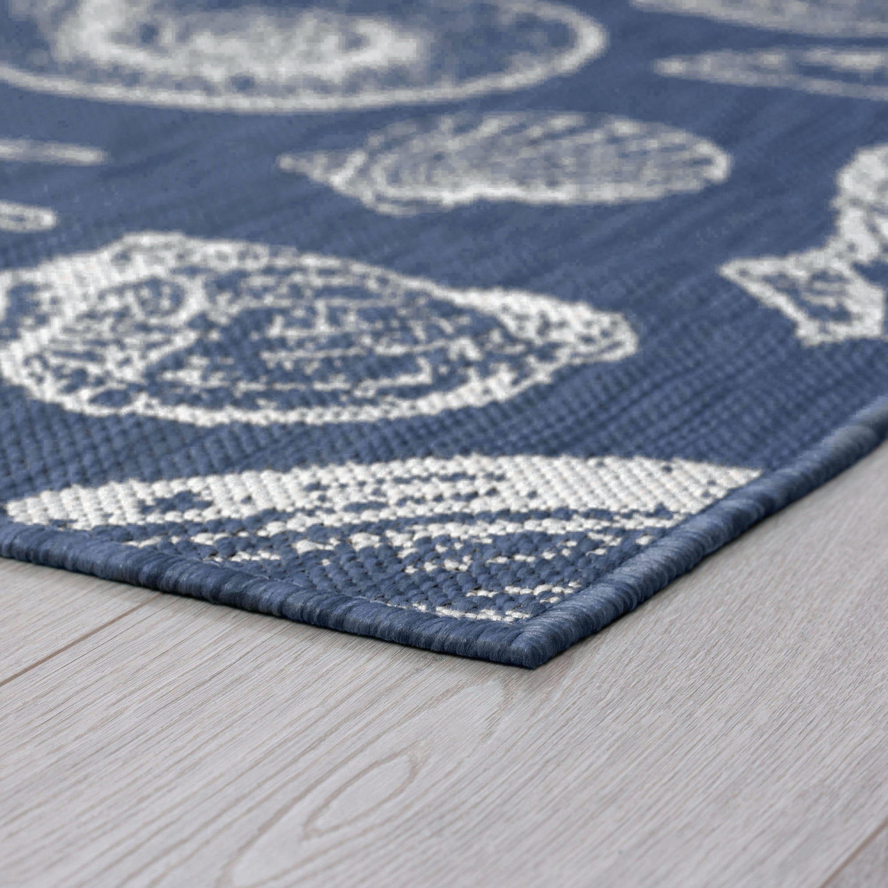 5x8 Water Resistant, Indoor Outdoor Rugs for Patios, Front Door Entry, Entryway, Deck, Porch, Balcony | Outside Area Rug for Patio | Navy, Coastal | Size: 5'3'' x 7'3''