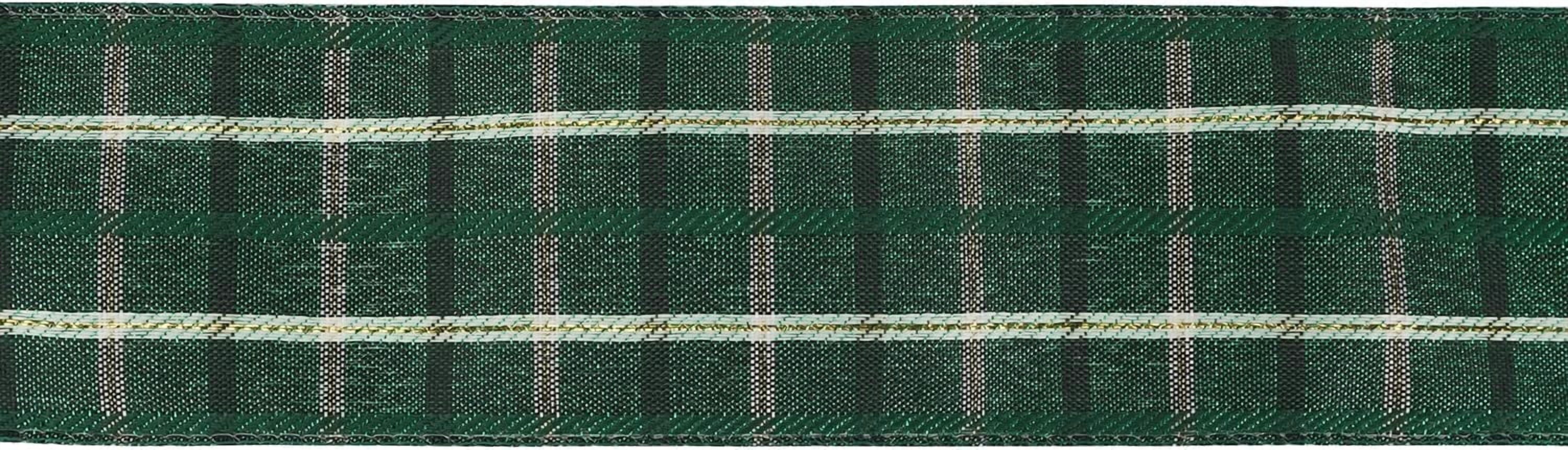 Green Plaid Tartan Checkered Christmas Tree Ribbon - 2.5" Wired in Green - 25 Yards - Perfect for Holidays