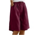 thumbnail image 2 of Aobny 2025 Women's Plus Shorts Pockets Bermuda Red Shorts Cotton Linen Knee Length High Waisted Vacation Pants,XXXL, 2 of 7