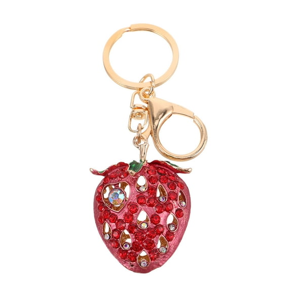 FRCOLOR Bling Strawberry Keychain Charm with Rhinestones Cute Bag Charm for Women Fruit Jewelry Keyring Adorable Strawberry Key Chain