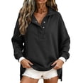 thumbnail image 4 of Womens Oversized Mock Neck Sweatshirts Pullover Tops Henley Y2k Collar Fall Winter Clothes 2026 Cotton Blend Oversized Fall Outfits Quilted Placket Cute Fashion Teacher Outfits,Black,L, 4 of 6