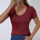thumbnail image 5 of Camisetas Casuales de Mujer Nueva Camiseta de Manga Corta de Cuello U de Color Sólido de Verano, Poliéster, 5 of 8