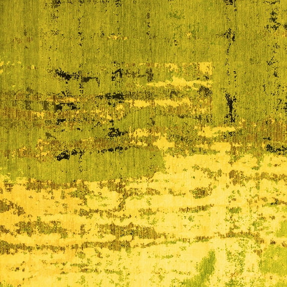 Ahgly Company Machine Washable Indoor Square Abstract Yellow Modern Area Rugs, 6' Square