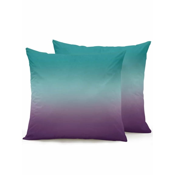 Waterproof Outdoor Throw Pillows with Inserts 18"x18" Set of 2,Teal Purple Ombre Soft Decorative Pillowcases for Bedroom,Turquoise Gradient Modern Abstract Art Pillow Covers for Sofa Living Room