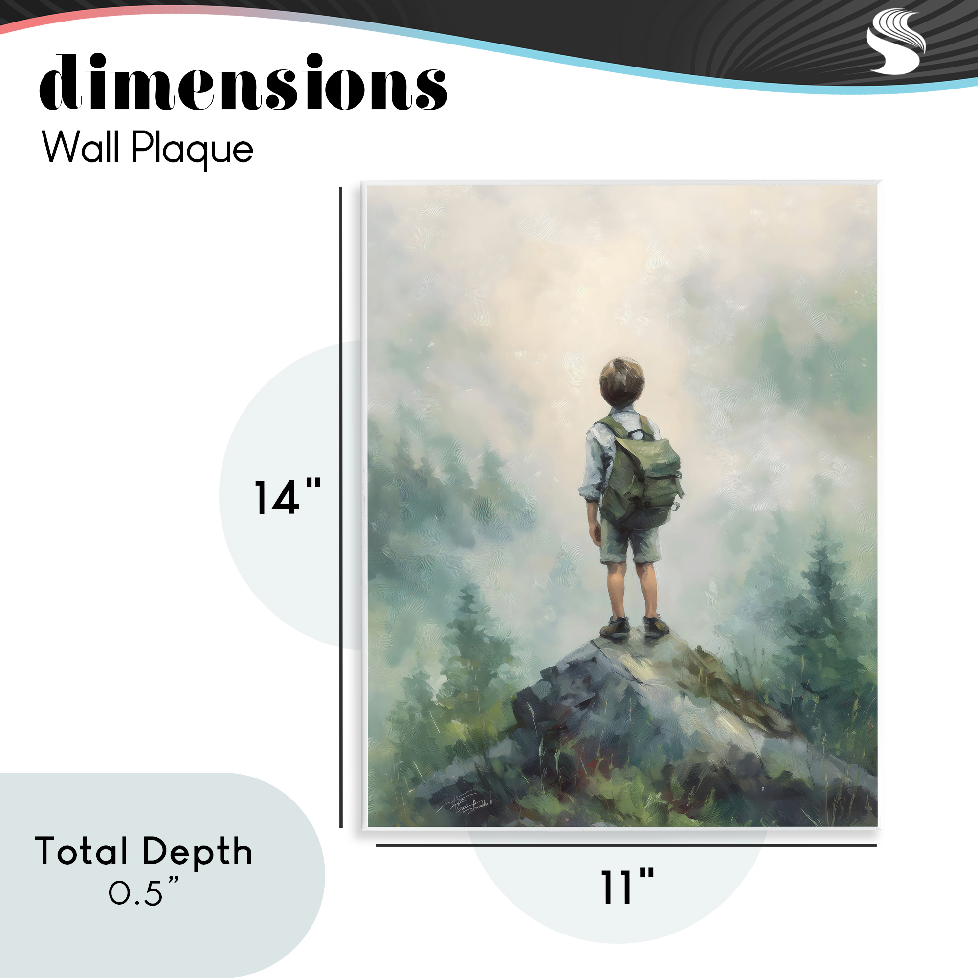 Boy Adventurer Atop Mountain Wall Plaque Art, design by Arlington Prints