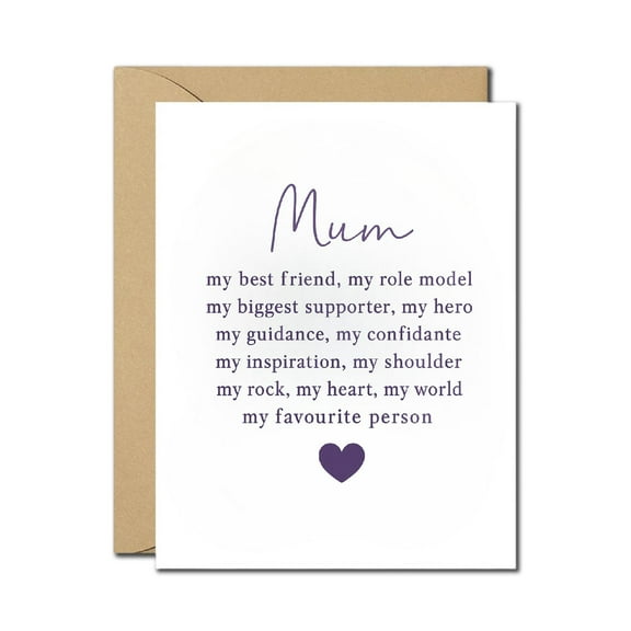 Sentimental Mother's Day Card for Mum - "My Best Friend, My Role Model" - Elegant Minimalist Design, Blank Inside with Envelope - Heartfelt Greeting Card for Mum, Mom, Mother