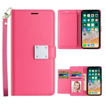 For Apple Iphone Xr Wallet Id Card Holder Case Cover - Hot Pink