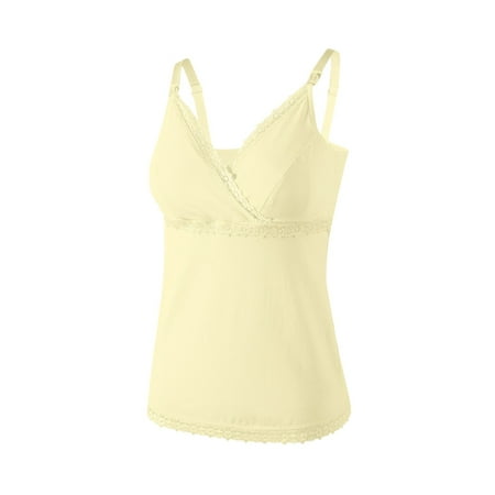 Itsun Nursing Tank Top Womens Racerback Maternity Tank Top Ruched Sleeveless Pregnancy Yoga Tee with Built in Bra Workout Shirt Yellow XL
