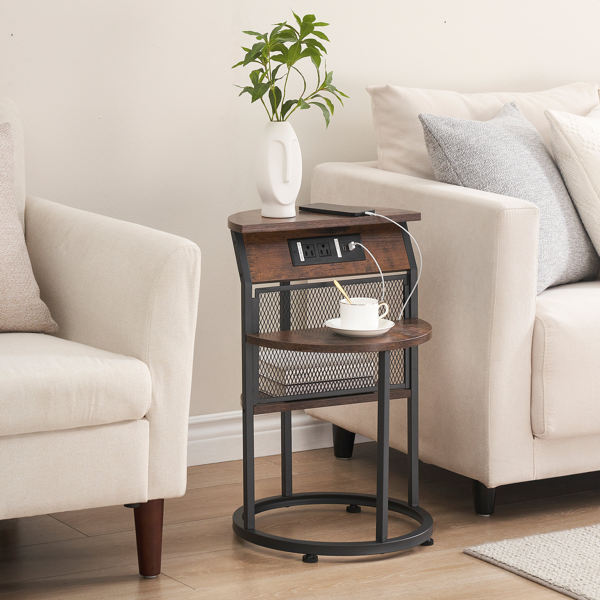 Side Table with Charging Station, End Tables with USB Ports and Outlets