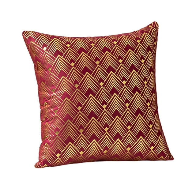 Funda de cojín de sofá de terciopelo con estampado dorado, ligera, lujosa y sencilla, 18 x 18 pulgadas Rojo oscuro