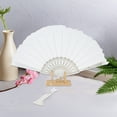 thumbnail image 4 of Unique Bargains Lace Trim Orchid with Tassel Folding Fan 1 Pc White, 4 of 5