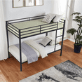 thumbnail image 3 of Sesslife Twin Over Twin Metal Bunk Bed Frame, Low Profile Bunk Bed with Ladder & Guardrails, Space-Saving Bed with Metal Slats, No Box Spring Needed, Black, 3 of 7