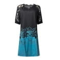 thumbnail image 4 of Dyegold Sundresses for Women Casual Beach - Wedding Guest Dresses for Women V-Neck Short Sleeve Floral Print Lace Trim Midi Sun Dress ​Flared A-Line Swing ​​Dress, 4 of 4