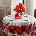 thumbnail image 2 of Valentines Day Romantic Plaid Love Hearts Eucalyptus Leaves Tablecloth Cloth Round Washable Table Covers for Indoor Outdoor Dining Table Home Party Decorations 60x60 Inch, 2 of 6