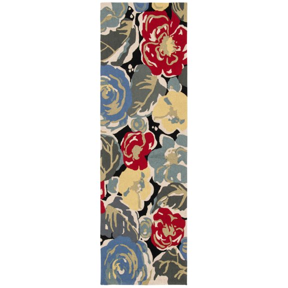 SAFAVIEH Four Seasons Emely Floral Runner Rug, Black/Multi, 2'3" x 8'