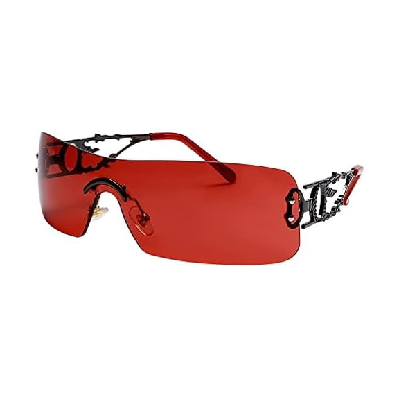 Rimless Y2k Sunglasses For Women Men Rectangle Vintage glasses Fashion Flame Metal Sunglass Frameless Retro Eyewear