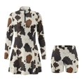 thumbnail image 2 of Aplkyhs Brown Cow Print Women's Tennis Dresses with Built-in Shorts and Pockets Two Piece Set Flattering Athletic Fit Golf Dress Moisture Wicking 1/4 Zip Up Workout Outfits S-2XL, 2 of 7