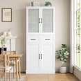 thumbnail image 4 of Homfa 68" Tall Kitchen Pantry with Adjustable Spice Rack, Storage Cabinet with Glass Door & 2 Drawers for Dining Room, White, 4 of 7