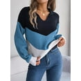thumbnail image 2 of Chevron Striped Color Block Collared Classic Sweater for Women Blue Small, 2 of 5