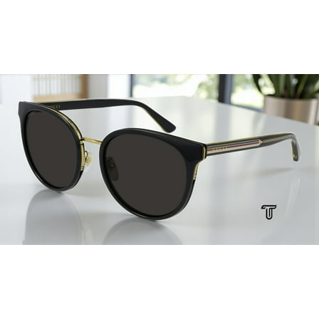 GUCCI GG0850SK 002 Round Oval Panthos Black Shiny Grey 56 mm Women's Sunglasses