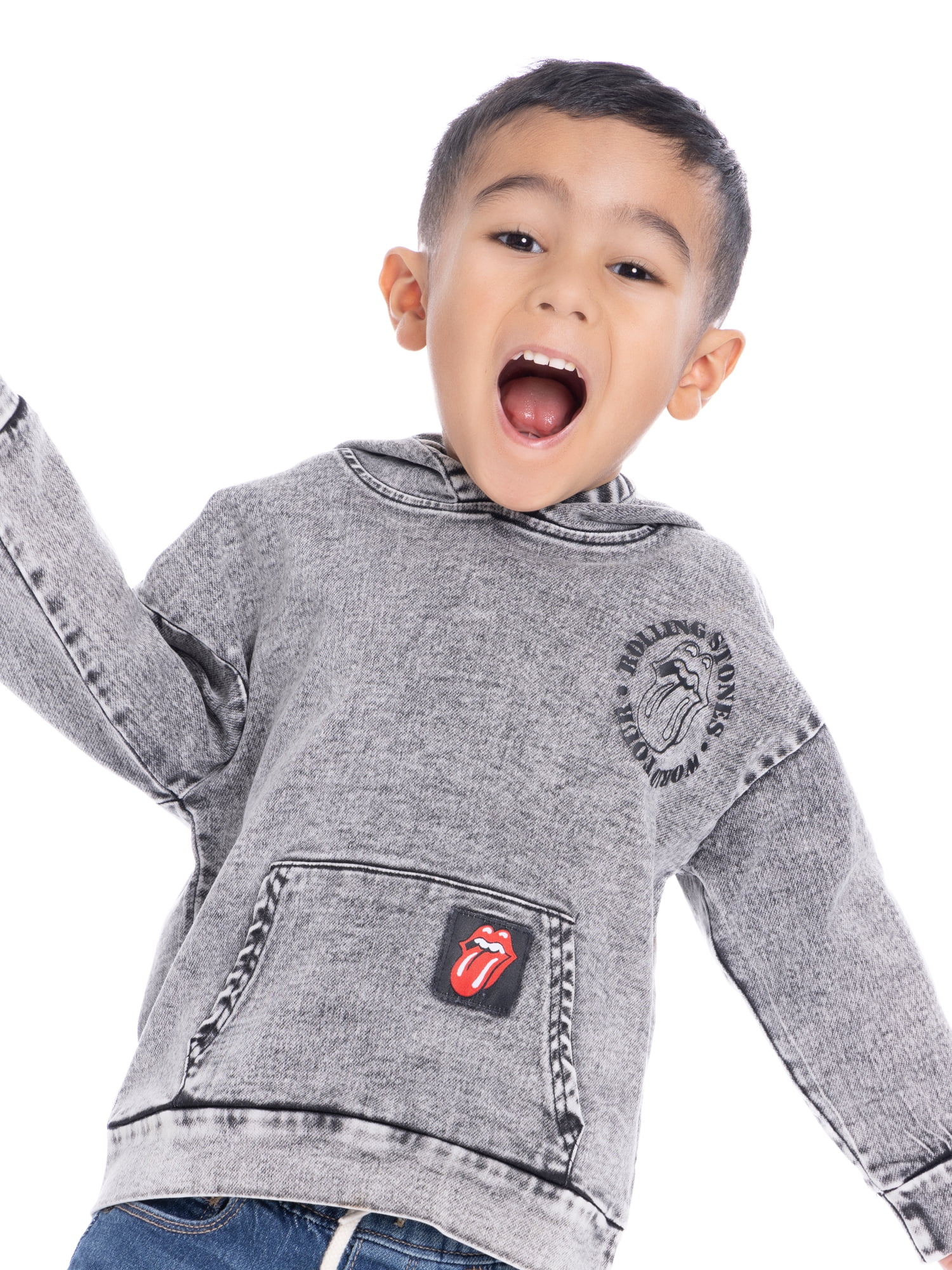 Rolling Stones Toddler Boys Mineral Washed Denim Graphic Hoodie, Sizes 12M-5T